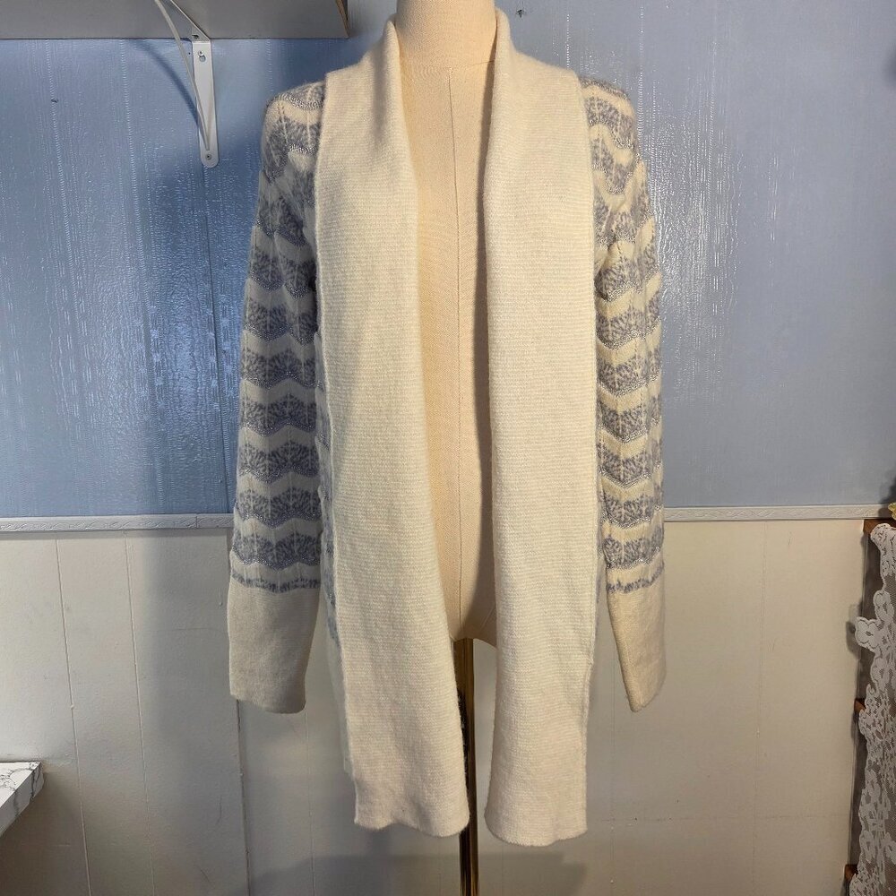 Lineamaglia Small Blue White Striped Wool Blend Open Front Cozy Cardigan Sweater